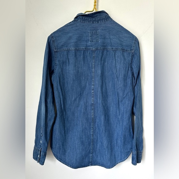 Hollister Blue Cotton Denim Long Sleeve Button Up Logo Jean Shirt Women’s Small - Picture 3 of 8